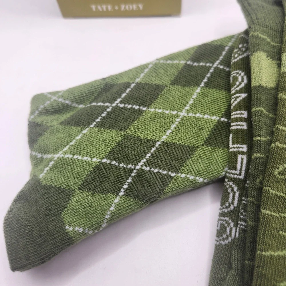 Tate + Zoey Hole In One Golf Socks Set 2 Pairs Green Argyle Course Map Men Adult